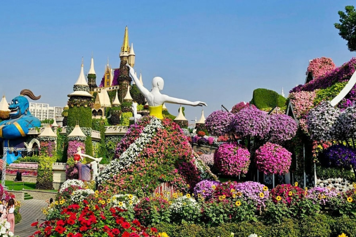 Dubai Miracle Garden floral displays and flower castle