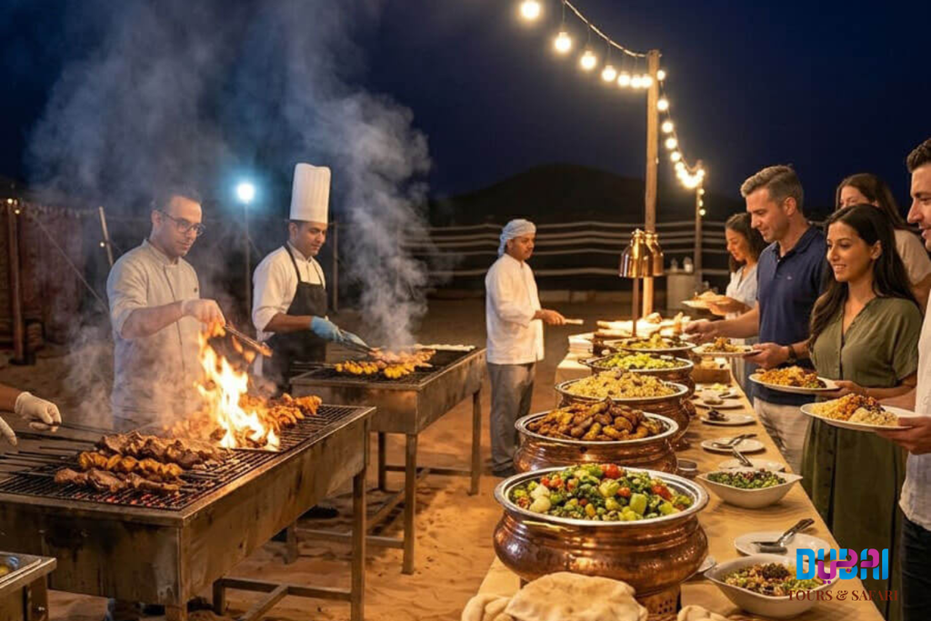 BBQ dinner and live entertainment at a Bedouin-style desert camp
