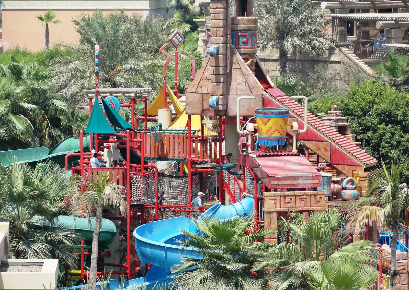 Children's water play area with small slides at Aquaventure Dubai
