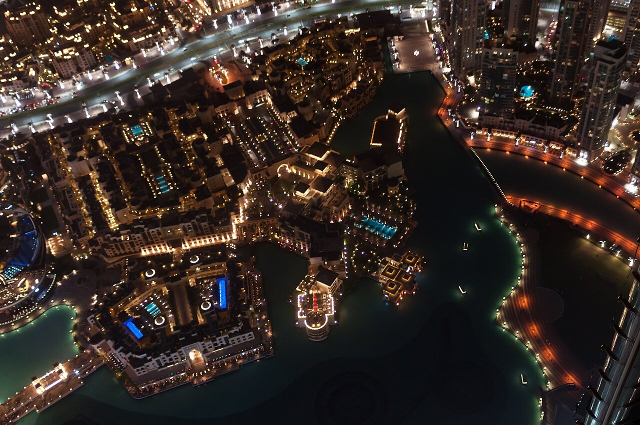 Burj Lake and Downtown Dubai from above