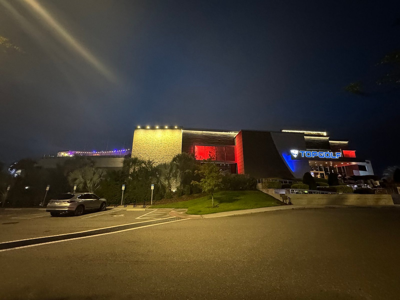 The outside of a Topgolf venue building