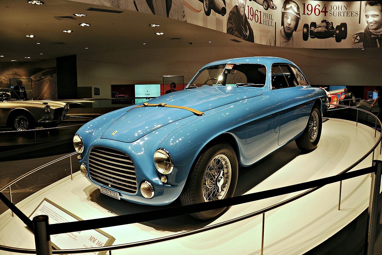Classic Ferrari cars in the gallery at Ferrari World Abu Dhabi