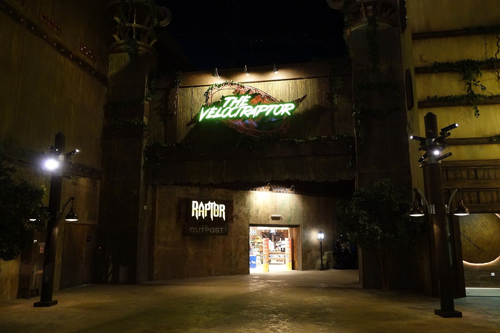 The Velociraptor ride entrance in the Lost Valley zone at IMG Worlds